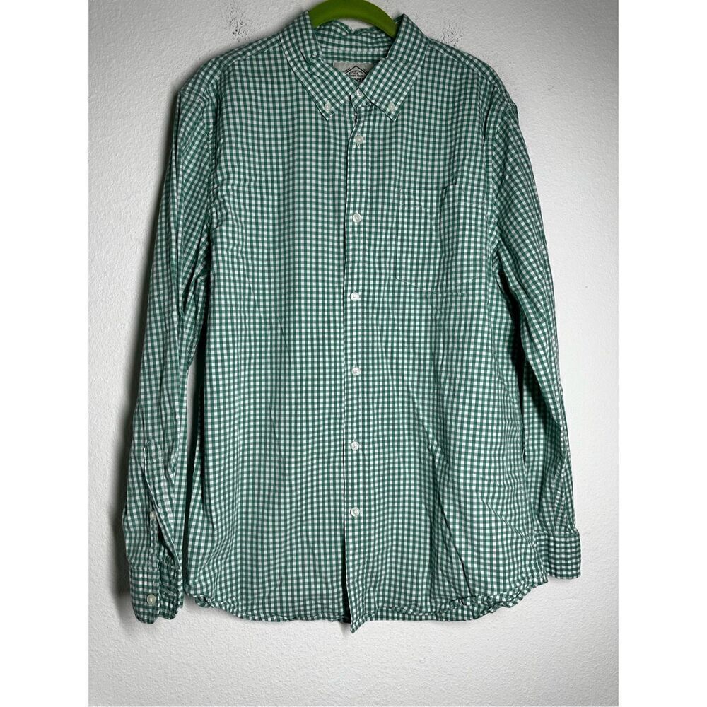 St.Johns Bay Mens Green Gingham Plaid Long Sleeve Shirt Comfort Flex Sz L